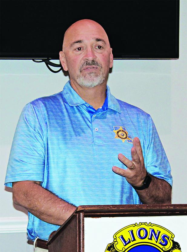 Acadia Pairsh Sheriff K.P. Gibson talks to members of the Crowley Lions Club about overcrowding at the parish jail and the need for a regional juvenile detention center. (Photo by Steve Bandy/Crowley Post-Signal)