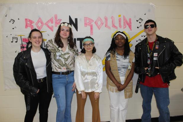  From left, are, Grace Welch, Leigha Dischler, both seniors; Hannah Brown, a junior; Asia Jacobs, and David Crader, both seniors. (Photos by Myra Miller)  