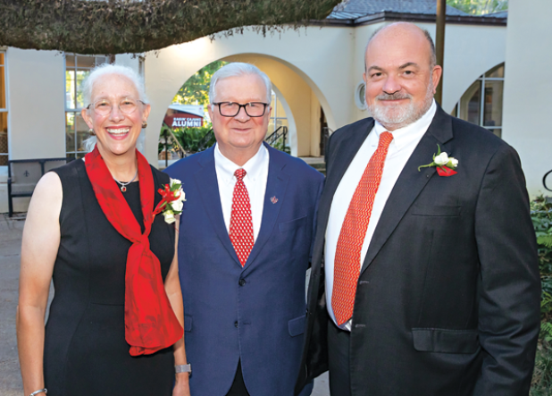 Dr. Amelie A. Hollier, left, and Harold G. Osborn III, right, are the University of Louisiana at Lafayette’s 2022 Outstanding Alumni. The honorees are shown with Dr. Joseph Savoie, UL Lafayette president, during a Sept. 29 reception at the University’s Alumni Center. (Photo by Doug Dugas / University of Louisiana at Lafayette) 
