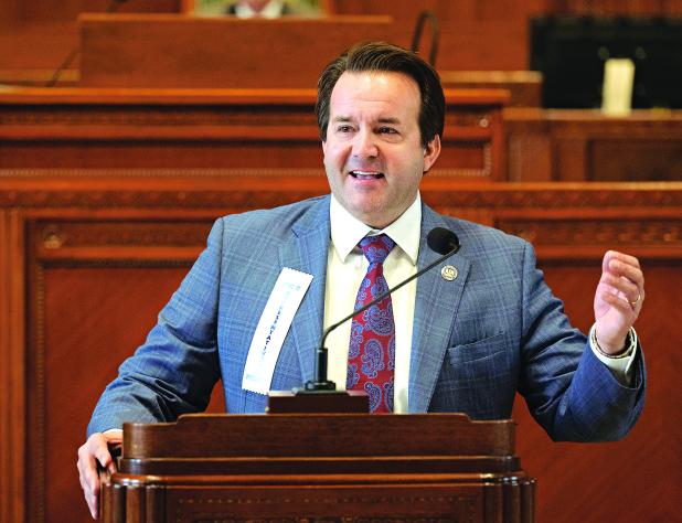 House Speaker Rep. Phillip DeVillier takes a moment of personal privilege on legislative Inauguration Day, Monday, January 8, 2024, at the Louisiana State Capitol in Baton Rouge. (Hilary Scheinuk/The Advocate via AP, Pool)