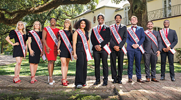 Members of the 2021 Homecoming Court at the University of Louisiana at Lafayette are, from left, Cheramie Wagoner, Katherine Bryant, Ayree Jaylynn Johnson, Sydney Babin, Brianna Franklin, T.J. Wisham, Trevian Ambroise, Joseph Irish Caldwell, Reed Broussard, and Anjolaoluwa Oni. The Louisiana Ragin’ Cajuns will face the Texas State Bobcats at 4 p.m. Oct. 30 at Cajun Field. (Photo courtesy of University of Louisiana at Lafayette)  