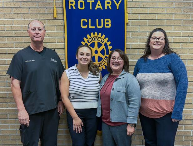 Eunice Rotary Club speakers on Wednesday were Jennifer Glasscock and Bailey Granger, guests of Rotarian Jason Smith. The ladies discussed suicide prevention and an event coming up in Eunice on Saturday, Nov. 8 at Eunice City Hall, at 9 a.m. with registration. The event is called “Walk to Fight Suicide,” and will include a walk, as well as valuable information provided by several organizations. Sign up at: www.afsp.org/Eunice. From left, are Rotarian Jason Smith, Bailey Granger, Jennifer Glasscock and Rotary