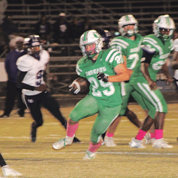 Eunice High’s Aiden Lejeune picks up some yardage in the 24-20 win over LaGrange at Paul Trosclair Stadium. 