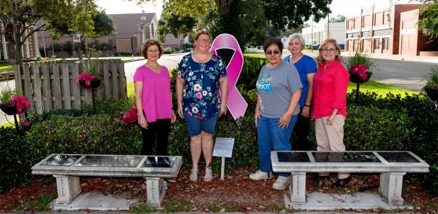 "Plant It Pink" flowering bed by the Eunice Bulb & Blossom Club.