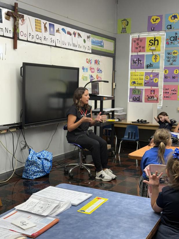 Molly Aguillard, a nurse practitioner at Dr. Monty Heinen’s office, visited both of St. Edmund Elementary’s kindergarten classes as a special Community Helper speaker.