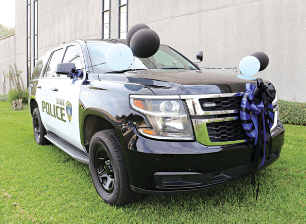 A Eunice Police patrol vehicle was parked on the side of the municipal complex on Tuesday after second-generation Eunice Police officer Robert “Beef” Brickley died on Monday. 