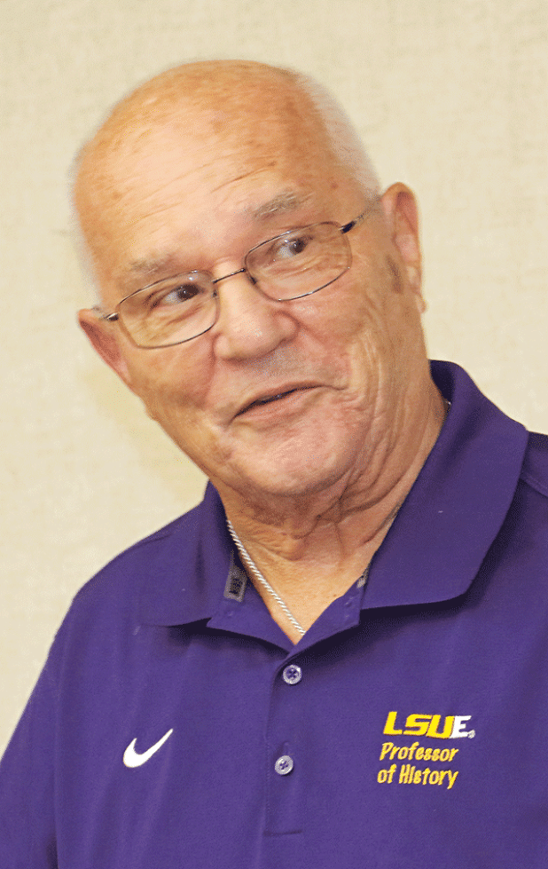 Dr. Anthony Baltakis, president of the Eunice Library Board of Control, spoke at the Board of Aldermen meeting on Aug. 8 about the library’s new status as part of the state library system. (Photo by Harlan Kirgan) 
