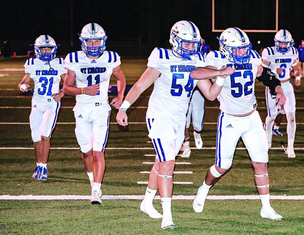 St. Edmund Blue Jays had a big win 60-0 against Berchmans Academy. The Blue Jays will travel for their annual rivalry game with Sacred Heart tomorrow night. (Photo by Dwight Jodon)