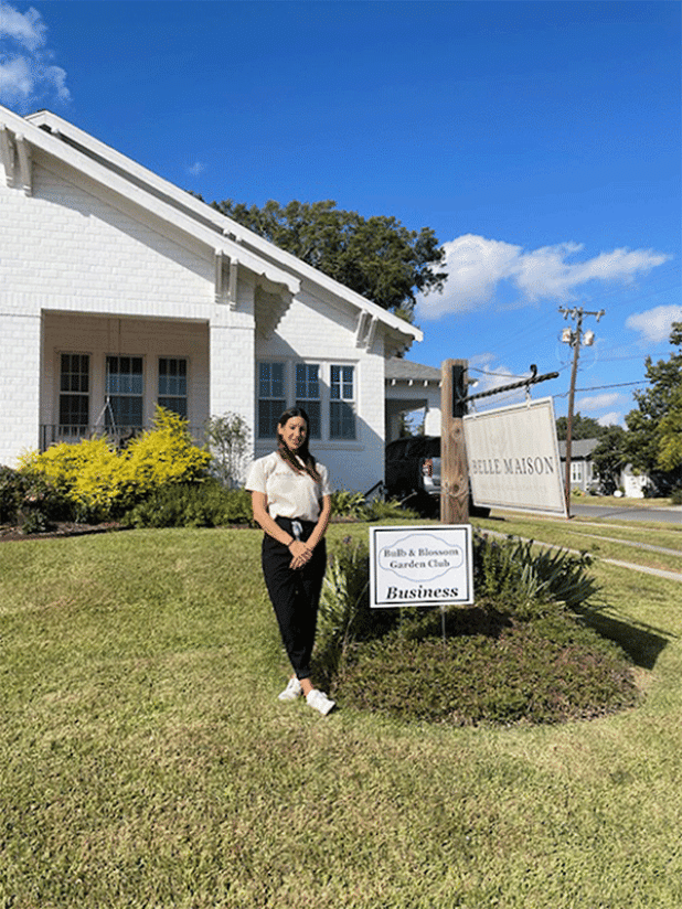Belle Maison located at 201 S. 3rd St. is the recipient of the Business Yard of the Month by Bulb and Blossom Club of Eunice. The neatly trimmed yard is landscaped with Sunshine Ligustrum, knockout roses and purple angelonia. Congratulations to owner Katherine Bacon. Pictured is Baylee LaFleur. (Submitted photos)