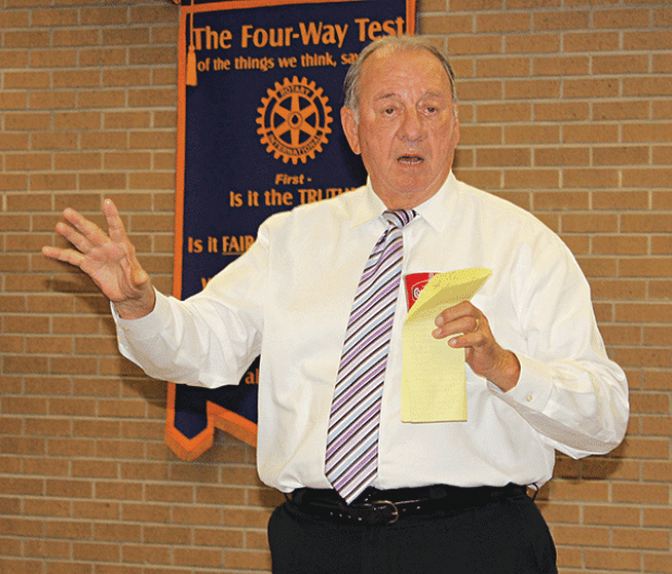 St. Landry Parish Sheriff Bobby Guidroz spoke to Eunice Rotary Club members on Wednesday about an ethics complaint filed against him in September. (Photo by Myra Miller)