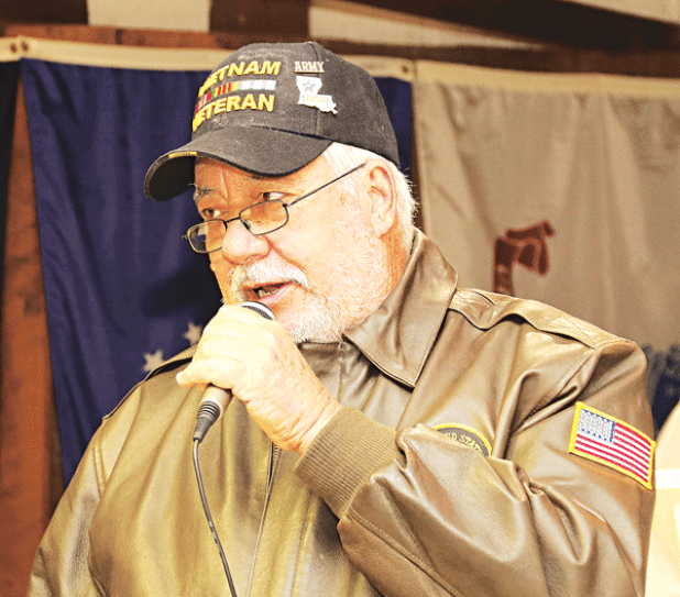 Former Eunice police chief Gary “Goose” Fontenot speaks at the 2018 Veterans Day ceremony at VFW Post 8971. Fontenot served 12 years — three terms — as police chief and 21 years as a firefighter for the city. The Vietnam War veteran died Dec. 17 at his home. (Photos by Harlan Kirgan)