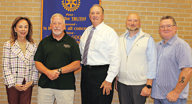 St. Landry Parish Sheriff Bobby Guidroz and guests were part of the meeting at the Rotary Club Wednesday. From left are Chancellor Nancy Sorenson, president; Arthur Castille, community outreach St. Landry Parish Sheriff; Guidroz, Shane Garrard, St. Landry Parish Sheriff IT administrator; and Deputy Chief Eddie Thibodeaux. (Photos by Myra Miller)