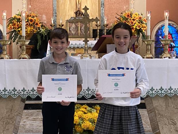 St. Edmund students in the fourth and fifth grades were recognized for their achievements in the ALEKS Math Program and the System 44 Reading Program. 