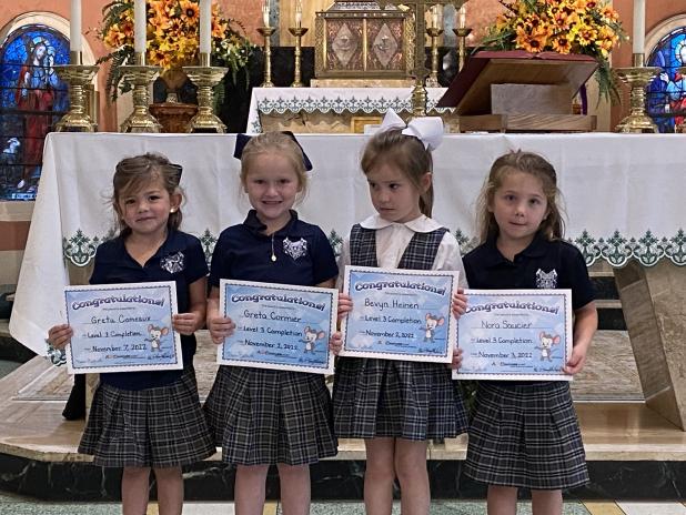 St. Edmund Elementary Pre-k students were recognized for completing Level 3 of the ABC Mouse Program