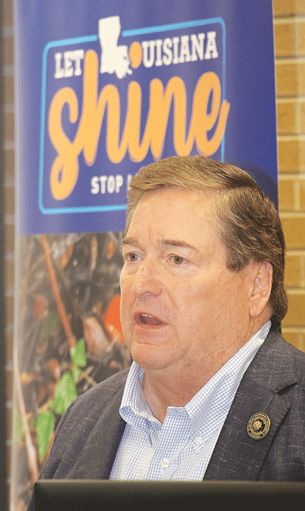 Lt. Gov. Billy Nungesser speaks at Monday’s regional summit on litter held at LSUE. (Photo by Harlan Kirgan)