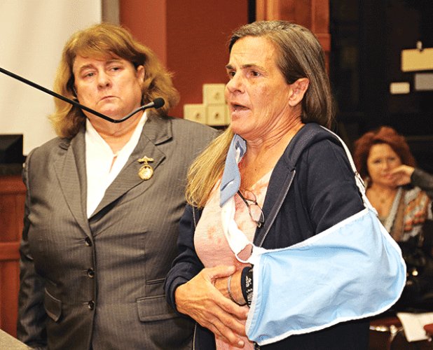 From left, attorney Brigette Piattoly and Michelle Benoit at Wednesday’s St. Landry Parish Council meeting. (Photo by Harlan Kirgan)