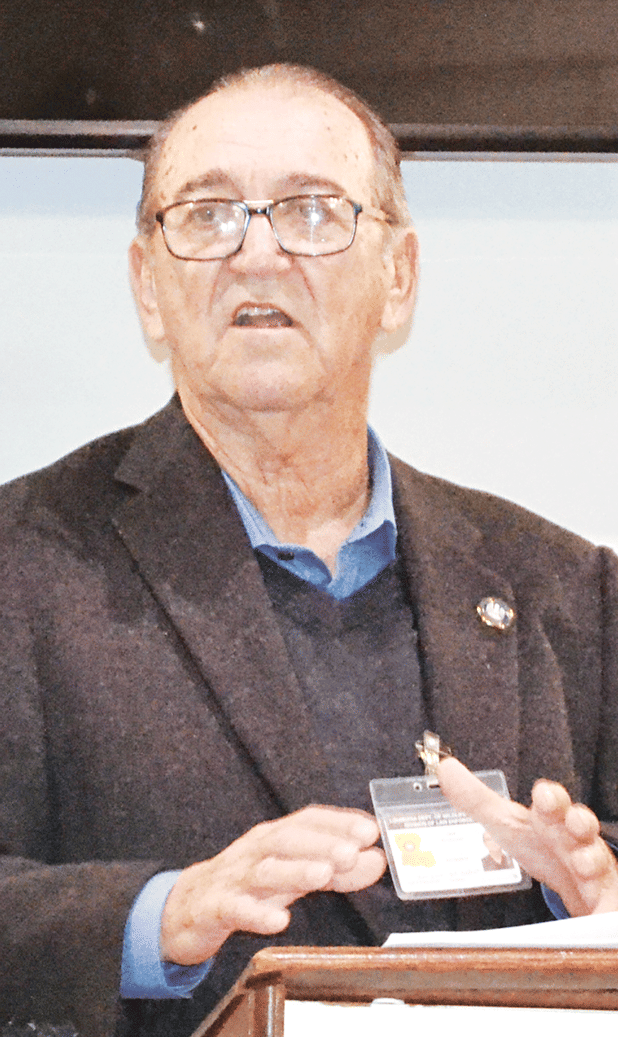 Jack Montoucet, secretary of the Louisiana Department of Wildlife and Fisheries, was guest speaker of the Crowley Lions Club. Montoucet outlined a number of improvements initiated during his seven years at the helm of the department. (Photo by Steve Bandy/Crowley Post Signal)