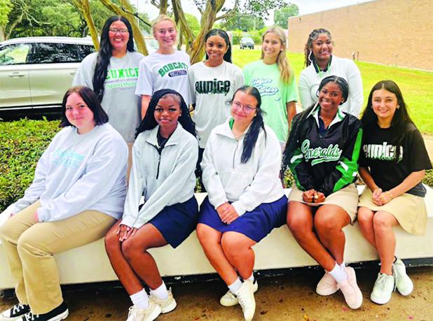 Eunice High School named its homecoming court. Those senior maids are, seated, from left,  Jaida Kelley, Simone Laws, Blaire Dupre, C’ona Rhines, and Kaylee Fontenot. Standing in back from left are Sarah Vienne, Ava Grace Brown, De’miyah Reed, Sydni Miller and Akeviona Monday. (Submitted photo)