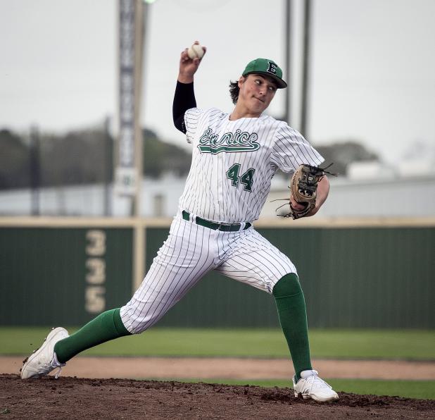 Eunice High pitcher Hudson Manuel threw a one-hit shutout in the 7-0 win over St. Edmund. 