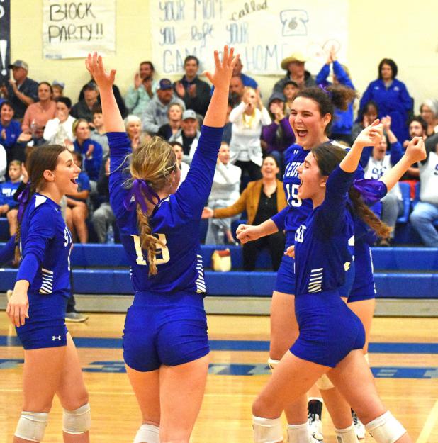 The Lady Jays celebrate the playoff victory.