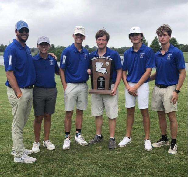 From left, St. Edmund head golf coach Cade Leblanc, Hayden Bertrand, Henry Brown, Jacob Southall, Harry West and Gus Brown. 