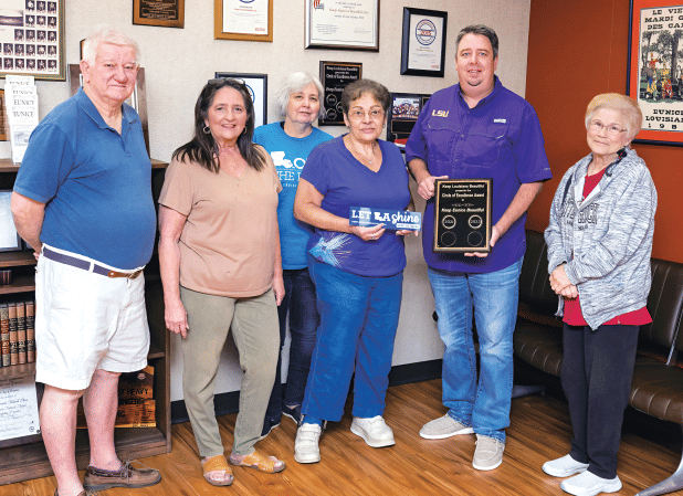 Donna Baltakis, Keep Eunice Beautiful director, presented Mayor Scott Fontenot with the Circle of Excellence Award that Keep Eunice Beautiful was awarded at the Keep Louisiana Beautiful State Conference on Oct. 11 and 12 in Baton Rouge.From left, are board members Randy Cooper, Francine Hughes, Fran Guillory and Baltakis; Mayor Fontenot; and board member Andrea West.  Members not shown are David Simpson, Mark Dupre, Becky Pucheu, Connie Thibodeaux and Elvonia Reed. (Photo courtesy of David Simpson)