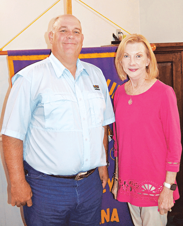 Todd Fontenot, LSU  AgCenter Crawfish Agent, talked to the Crowley Lions Club recently, explaining the problems crawfish farmers across the state experienced in the wake of last summers drought. Fontenot was introduced by Program Chair Patti Lawrence. (Photo by Steve Bandy/Crowley Post-Signal)