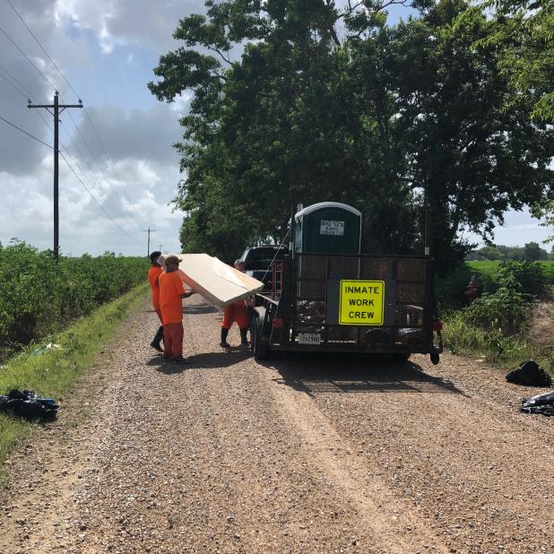 Acadia Parish began an inmate litter abatement crew during June.  Inmates picked up trash on 14 days in various areas of the parish.  During the 14 days, 456 bags of trash were picked up along with numerous items including mattresses, washers, dryers, trampolines and tires.  The program is a cooperative agreement between the Acadia Parish Sheriff’s Office and Acadia Parish Police Jury. (Submitted photo)
