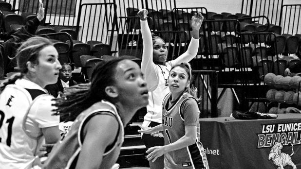 LSU Eunice Women’s Basketball closed the first and third quarters in impressive fashion to pull away from North American University 76-65 on Tuesday inside the HPRE Center.  The Bengals (10-3) handed the Stallions their first loss of the season. (Submitted photo)