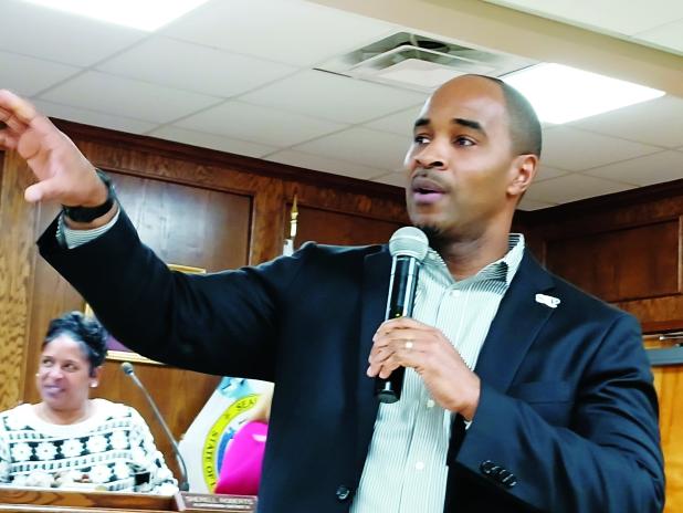 St. Landry Parish School Board Superintendent Milton Batiste, III pictured at meeting. (Photo by Bobby Ardoin)