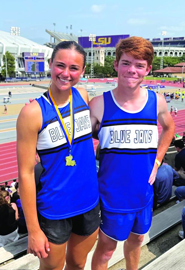 St. Edmund’s  Aubrie LeJeune and Oscar Summerlin competed at the LHSAA State Meet. (Photo by Amy Myers)
