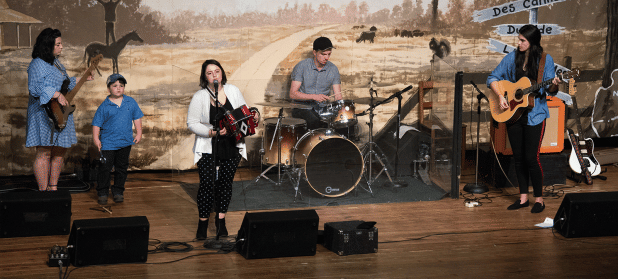 The Babineaux Sisters at the Liberty Theater, Sept. 29, 2018: Julie Babineaux, Gus Babineaux, Gracie Babineaux, Noah McLain, Maci Lopez. (Photo by David Simpson)