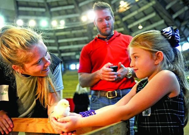 Children have a chance to hold baby chicks during AgMagic, an annual event that teaches them about Louisiana agriculture. (LSU AgCenter file photo)