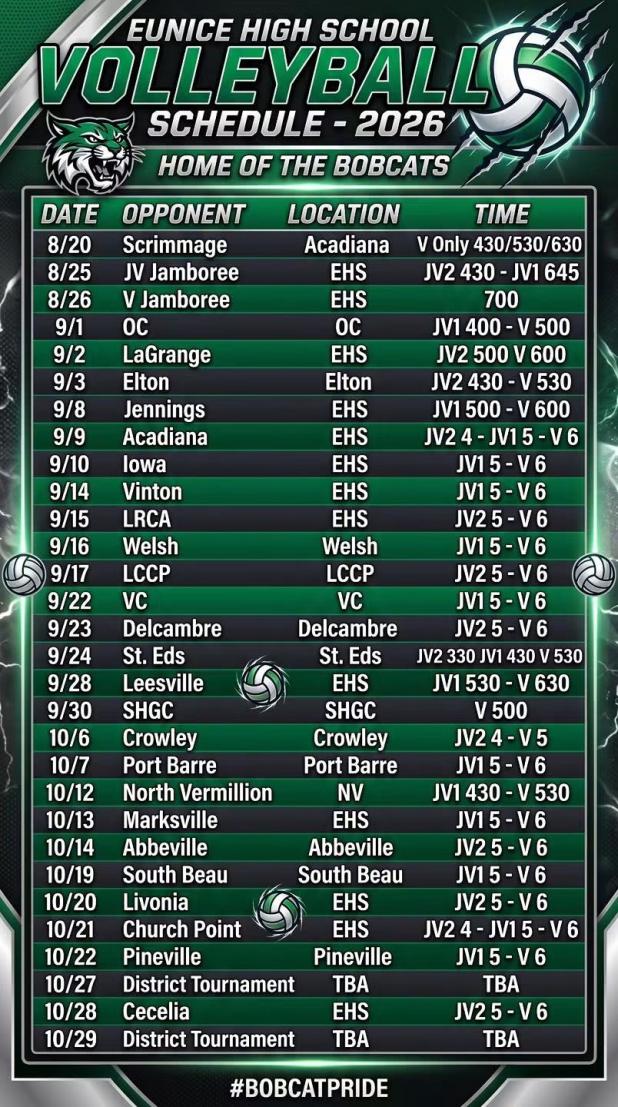 Eunice Volleyball Schedule