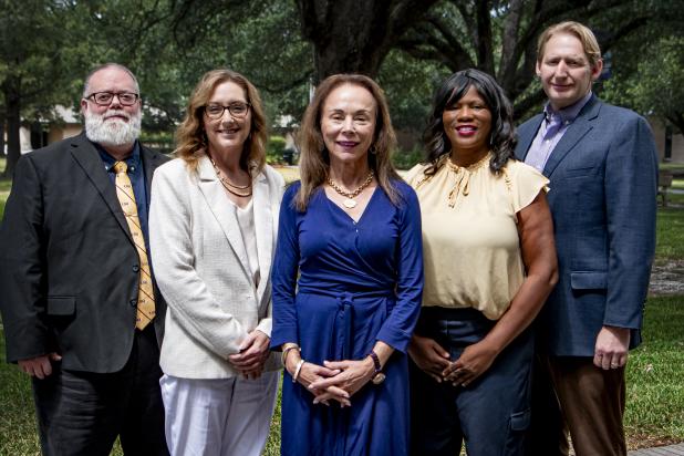 LSU Eunice's academic leadership team - Left to Right: Dean of College of Arts & Sciences Dr. Billy Fontenot, Dean of College of Health Sciences Kristie Broussard Leger, Chancellor Dr. Nancee Sorenson, Dean of College of Workforce Development and Applied Sciences Deshjuana Bagley, Vice Chancellor of Academic Affairs & Provost Dr. Charles Stewart