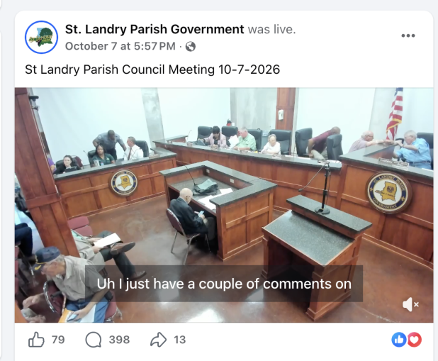 St. Landry Parish Government broadcasts their public meeting on  Facebook live along with captions