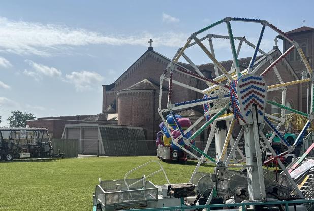 St. Edmund annual Spring Fair will be held Friday, Saturday and Sunday. St. Edmund is celebrating its 60th anniversary of the school fair. This year’s theme is Derby Days & Diamond Years. One of the famous fair rides, The Ferris Wheel. (Photo by Rebecca Chaisson)