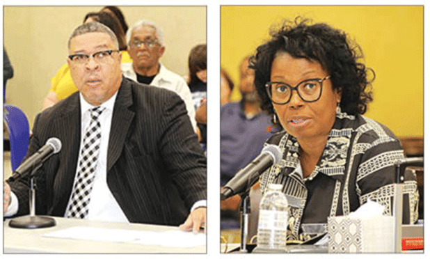 Two of the five candidates for St. Landry Parish school superintendent were interviewed Thursday. At left is Curt Green, director of human resources for the St John the Baptist Public Schools. At right is Shirley Thibodeaux, a supervisor with the St. Martin Parish School Board. The interviews were to continue Friday with Paul Nelson, Tensas Parish School District superintendent; Milton Baptiste III, executive director of school leadership for the East Baton Rouge School System; and Michael Robinson, of Thib
