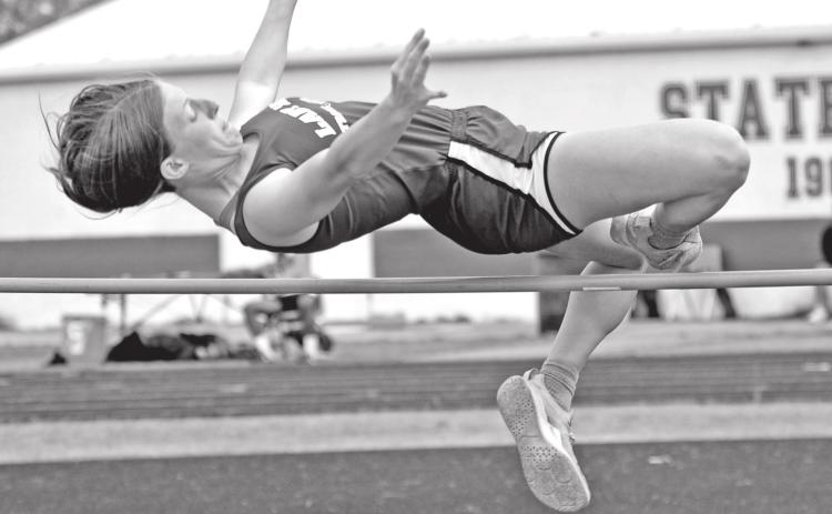 St. Edmund’s Ellie Manuel won the girls high jump at the St. Landry Parish meet with a leap of 4-6. (Photo by Tom Dodge)