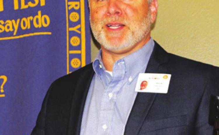 Kevin Frank, CEO of Acadian Medical Center, speaks at Wednesday’s Eunice Rotary Club meeting. (Photo by Myra Miller)