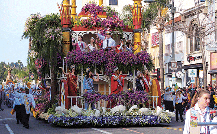 Louisiana’s “Celebration Riverboat”, winner of the 2023 Showmanship Award, cruises the streets of Pasadena, California, during the 134th Rose Parade with Lt. Gov. Billy Nungesser at the helm. (Submitted photo)
