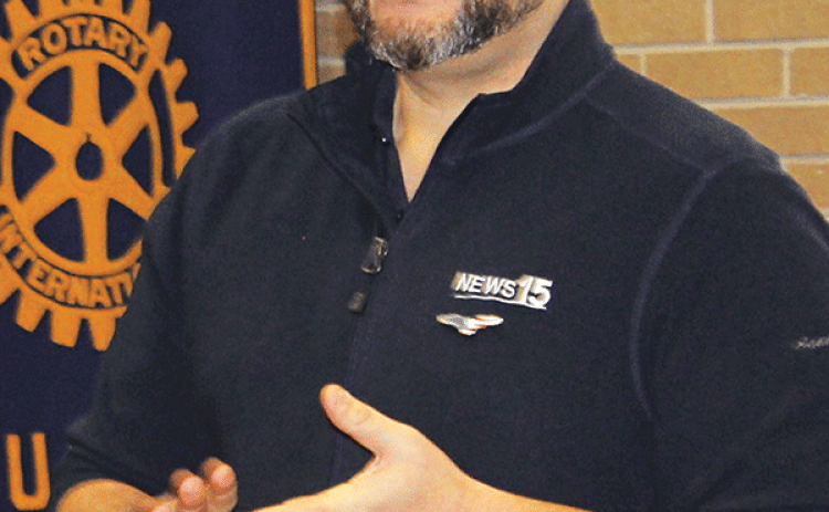 Dan Romero, chief meteorologist of News 15 KADN/KLAF, was the guest speaker Wednesday at the Eunice Rotary Club meeting. (Photo by Myra Miller)