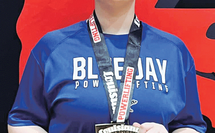 The Lady Jays powerlifting team delivered another impressive performance at the Elton High School Invitational. Freshman Brylee Brown led the way with a total of 500 lbs, improving her total by 55 lbs and securing third place in her weight class. This was their final meet before heading into regionals later this month. (Submitted photo)