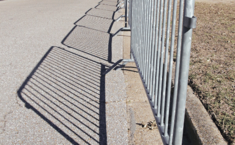Barricades are ready on Park Avenue for the Mardi Gras crowds. Mardi Gras events in Eunice begin Friday with live music on 2nd Street. (Photo by Harlan Kirgan)
