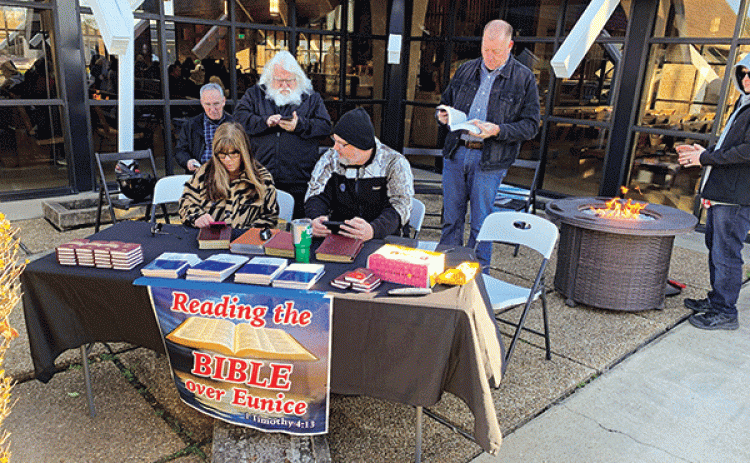 A Read the Bible Across Eunice site at St. Mathilda Catholic Church on Feb. 4. (Submitted photo)
