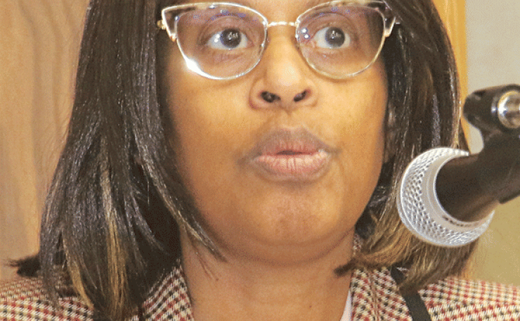 Eunice Alderwoman Germaine Simpson at Tuesday’s meeting.