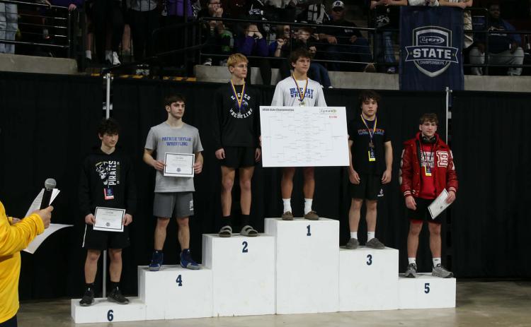 Leading the way once again was Cooper Berzas at 144 pounds. The sophomore captured his second state championship and became a three-time state finalist. Berzas finished the season 32-6 and has already surpassed 75 career victories. Berzas is pictured fourth from left. (Submitted photos)