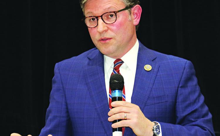 U.S. Rep. Mike Johnson, R-Benton, speaks at a town hall held in Opelousas on Monday. Johnson represents the 4th Congressional District, which now includes all of St. Landry Parish.