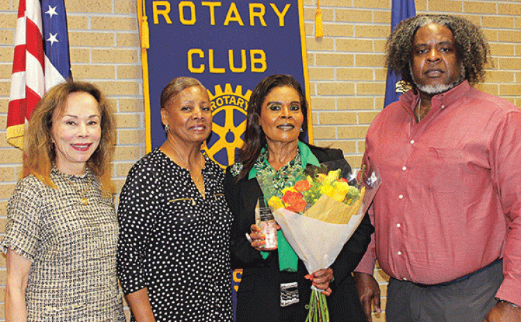 Angelia Guillory is the 2023 Eunice Rotary Club’s Citizen of the Year. Rotarians accept nominations every year for its Citizen of the Year. Guillory is with Nancee Sorenson, LSUE chancellor and Rotary president; Jerry Ann Vital of Lake Charles, a cousin of Guillory; and Sherby Guillory Jr. of Houston, Guillory’s brother. (Photo by Myra Miller)