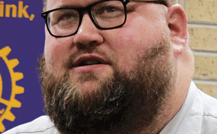 David Allen, chief of staff for State Sen. Heather Cloud, was the speaker Wednesday at the Rotary Club meeting. Allen was a guest of Dwight Jodon. (Photo by Myra Miller)